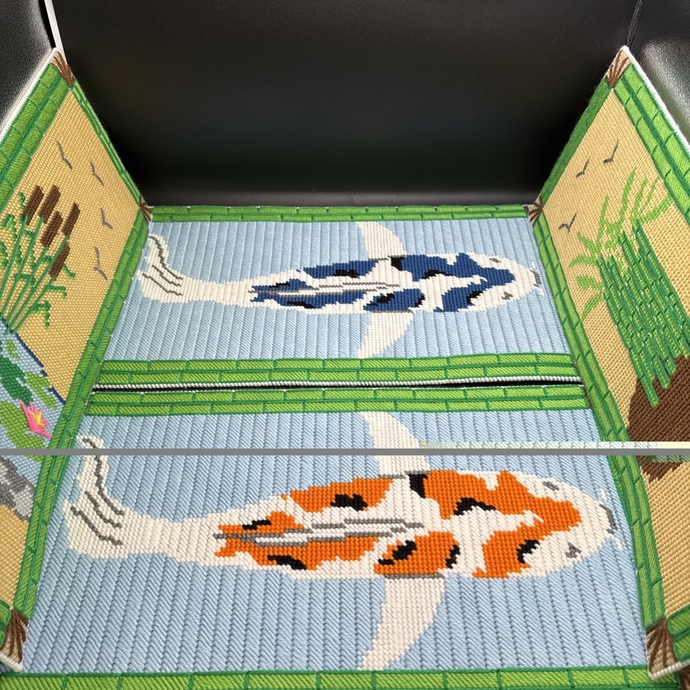Plastic Canvas Koi Pond Fish Bamboo Panels COMPLETE Set Of 4